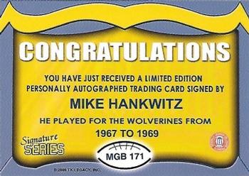 2002 TK Legacy Michigan Wolverines - Go Blue Autographs #MGB171 Mike Hankwitz Back