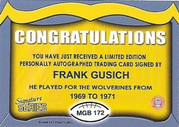 2002 TK Legacy Michigan Wolverines - Go Blue Autographs #MGB172 Frank Gusich Back