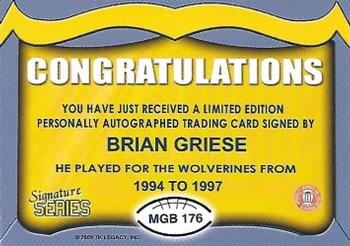 2002 TK Legacy Michigan Wolverines - Go Blue Autographs #MGB176 Brian Griese Back