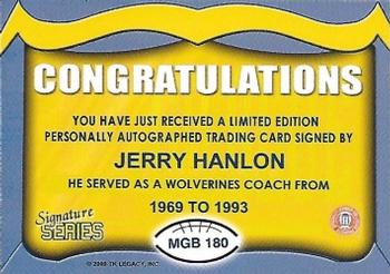 2002 TK Legacy Michigan Wolverines - Go Blue Autographs #MGB180 Jerry Hanlon Back
