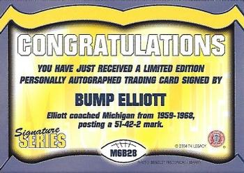 2002 TK Legacy Michigan Wolverines - Go Blue Autographs #MGB28 Bump Elliott Back