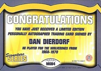 2002 TK Legacy Michigan Wolverines - Go Blue Autographs #MGB4 Dan Dierdorf Back