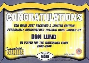 2002 TK Legacy Michigan Wolverines - Go Blue Autographs #MGB5 Don Lund Back