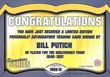 2002 TK Legacy Michigan Wolverines - Go Blue Autographs #MGB16 Bill Putich Back