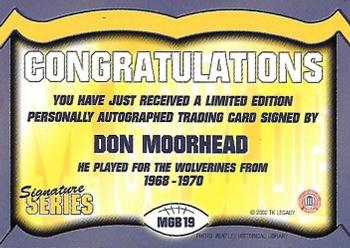 2002 TK Legacy Michigan Wolverines - Go Blue Autographs #MGB19 Don Moorhead Back