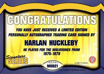 2002 TK Legacy Michigan Wolverines - Go Blue Autographs #MGB21 Harlan Huckleby Back