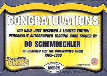 2002 TK Legacy Michigan Wolverines - Go Blue Autographs #MGB25 Bo Schembechler Back
