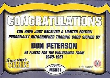 2002 TK Legacy Michigan Wolverines - Go Blue Autographs #MGB31 Don Peterson Back