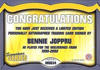 2002 TK Legacy Michigan Wolverines - Go Blue Autographs #MGB34 Bennie Joppru Back