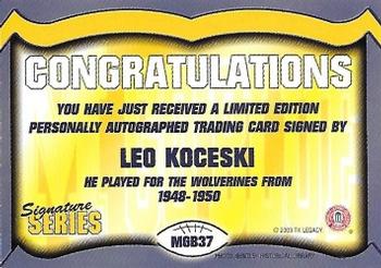 2002 TK Legacy Michigan Wolverines - Go Blue Autographs #MGB37 Leo Koceski Back