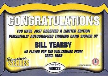 2002 TK Legacy Michigan Wolverines - Go Blue Autographs #MGB38 Bill Yearby Back