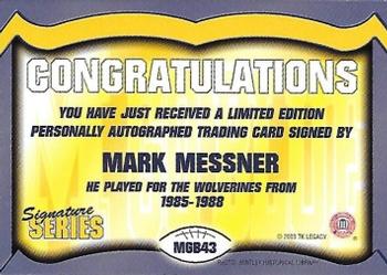 2002 TK Legacy Michigan Wolverines - Go Blue Autographs #MGB43 Mark Messner Back