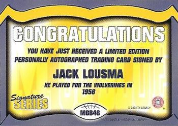 2002 TK Legacy Michigan Wolverines - Go Blue Autographs #MGB46 Jack Lousma Back