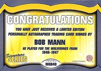 2002 TK Legacy Michigan Wolverines - Go Blue Autographs #MGB48 Bob Mann Back
