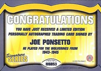 2002 TK Legacy Michigan Wolverines - Go Blue Autographs #MGB53 Joe Ponsetto Back