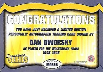 2002 TK Legacy Michigan Wolverines - Go Blue Autographs #MGB55 Dan Dworsky Back