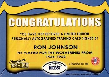 2002 TK Legacy Michigan Wolverines - Go Blue Autographs #MGB57 Ron Johnson Back