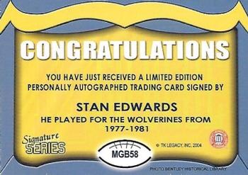 2002 TK Legacy Michigan Wolverines - Go Blue Autographs #MGB58 Stan Edwards Back