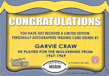 2002 TK Legacy Michigan Wolverines - Go Blue Autographs #MGB59 Garvie Craw Back