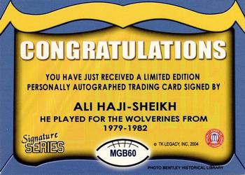 2002 TK Legacy Michigan Wolverines - Go Blue Autographs #MGB60 Ali Haji-Sheikh Back