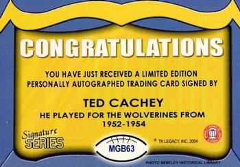 2002 TK Legacy Michigan Wolverines - Go Blue Autographs #MGB63 Ted Cachey Back