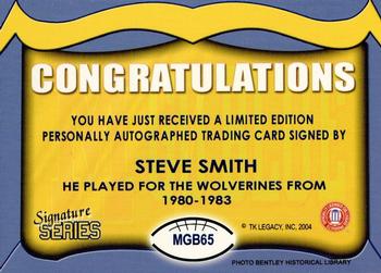 2002 TK Legacy Michigan Wolverines - Go Blue Autographs #MGB65 Steve Smith Back
