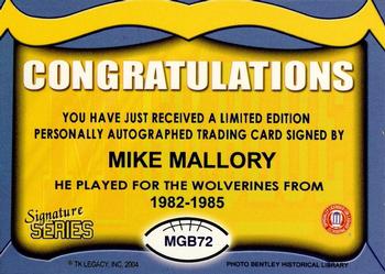 2002 TK Legacy Michigan Wolverines - Go Blue Autographs #MGB72 Mike Mallory Back