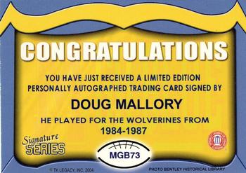 2002 TK Legacy Michigan Wolverines - Go Blue Autographs #MGB73 Doug Mallory Back