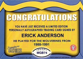 2002 TK Legacy Michigan Wolverines - Go Blue Autographs #MGB74 Erick Anderson Back