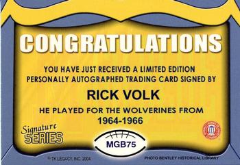 2002 TK Legacy Michigan Wolverines - Go Blue Autographs #MGB75 Rick Volk Back