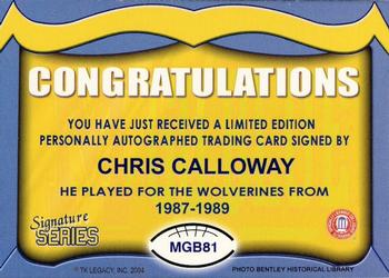 2002 TK Legacy Michigan Wolverines - Go Blue Autographs #MGB81 Chris Calloway Back