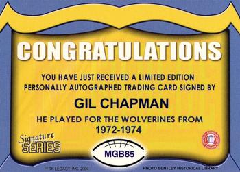 2002 TK Legacy Michigan Wolverines - Go Blue Autographs #MGB85 Gil Chapman Back