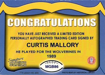 2002 TK Legacy Michigan Wolverines - Go Blue Autographs #MGB86 Curtis Mallory Back