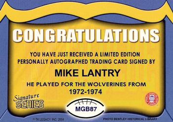 2002 TK Legacy Michigan Wolverines - Go Blue Autographs #MGB87 Mike Lantry Back