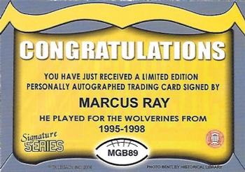 2002 TK Legacy Michigan Wolverines - Go Blue Autographs #MGB89 Marcus Ray Back