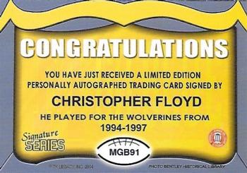 2002 TK Legacy Michigan Wolverines - Go Blue Autographs #MGB91 Chris Floyd Back