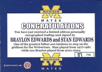 2002 TK Legacy Michigan Wolverines - Mates Autographs #SP Braylon Edwards / Stan Edwards Back