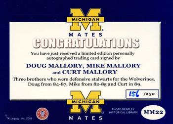 2002 TK Legacy Michigan Wolverines - Mates Autographs #MM22 Curt Mallory / Doug Mallory / Mike Mallory Back