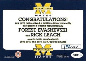 2002 TK Legacy Michigan Wolverines - Mates Autographs #MM3 Forest Evashevski / Rick Leach Back