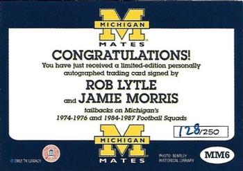 2002 TK Legacy Michigan Wolverines - Mates Autographs #MM6 Jamie Morris / Rob Lytle Back