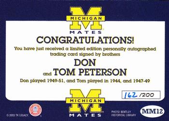 2002 TK Legacy Michigan Wolverines - Mates Autographs #MM12 Don Peterson / Tom Peterson Back