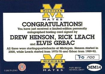 2002 TK Legacy Michigan Wolverines - Mates Autographs #MM14 Drew Henson / Rick Leach / Elvis Grbac Back
