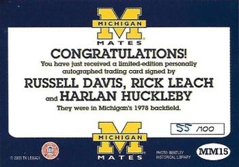 2002 TK Legacy Michigan Wolverines - Mates Autographs #MM15 Russell Davis / Harlan Huckleby / Rick Leach Back