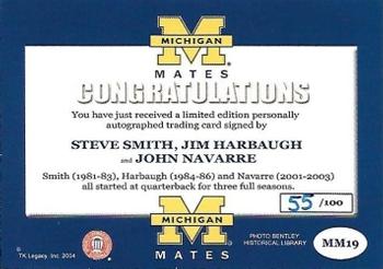 2002 TK Legacy Michigan Wolverines - Mates Autographs #MM19 Jim Harbaugh / John Navarre / Steve Smith Back