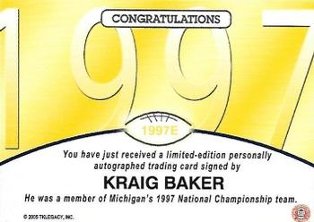2002 TK Legacy Michigan Wolverines - National Champions Autographs #1997E Kraig Baker Back
