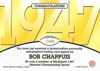 2002 TK Legacy Michigan Wolverines - National Champions Autographs #1947B Bob Chappuis Back