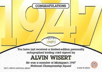 2002 TK Legacy Michigan Wolverines - National Champions Autographs #1947C Alvin Wistert Back