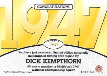 2002 TK Legacy Michigan Wolverines - National Champions Autographs #1947E Dick Kempthorn Back