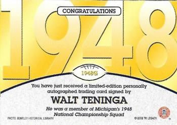 2002 TK Legacy Michigan Wolverines - National Champions Autographs #1948G Walt Teninga Back