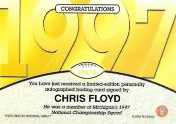 2002 TK Legacy Michigan Wolverines - National Champions Autographs #1997D Chris Floyd Back